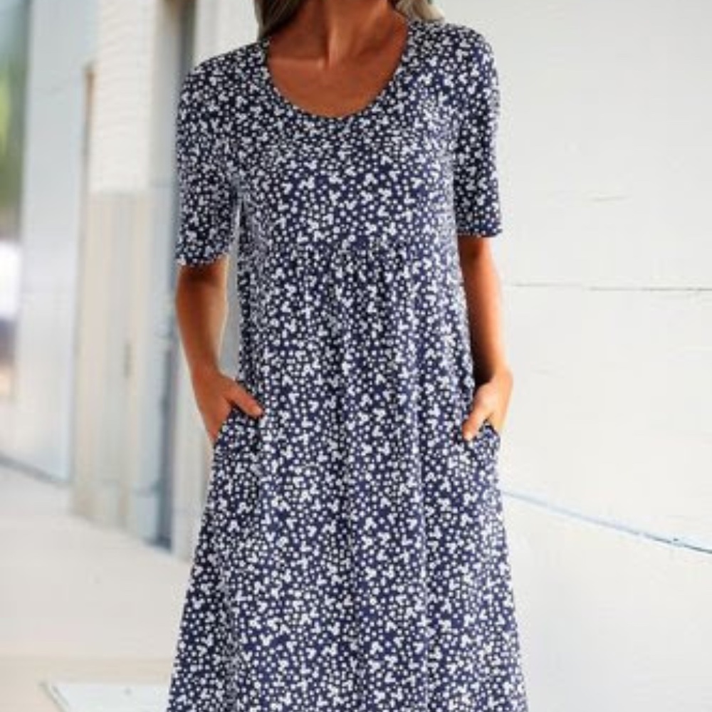 MISSLOOK Blue and White Patterned Midi Dress